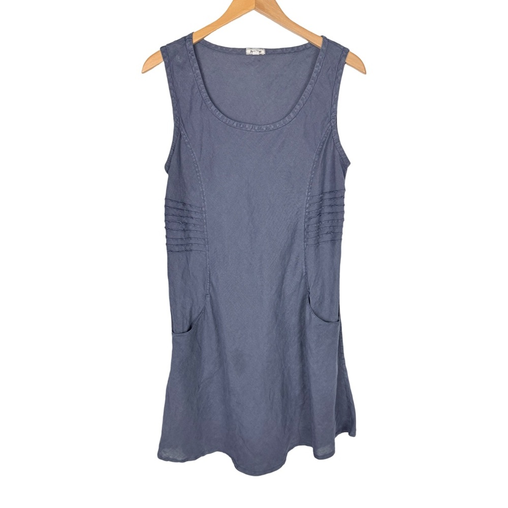 Puro Lino Italian 100% Flax Linen
Lagenlook Midi Dress Blue Sleeveless Coastal